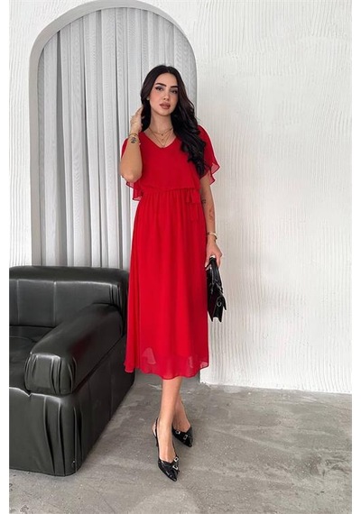 Dipmoda Kadın Kuşaklı Midi Boy Şifon Elbise Dpnbk4116 Kırmızı Dipmoda Kadın Kuşaklı Midi Boy Şifon Elbise Dpnbk4116 Kırmızı