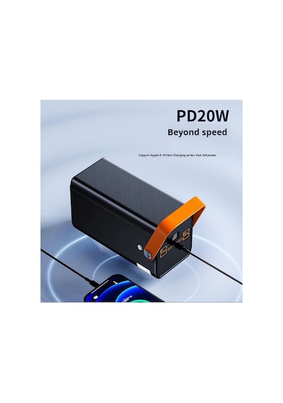80000 Mah Powerbank 22.5w Hızlı Şarjlı Lcd Göstergeli Dahili Kablolu 4 Usb Çıkışlı Kamp Led Fener Siyah