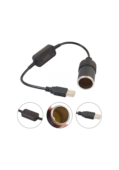 Usb 2.0 5 Volt 2 Amper To 12 Volt - 0.8 Amper Çakmak Fişi Dişi Çevirici 30 Cm