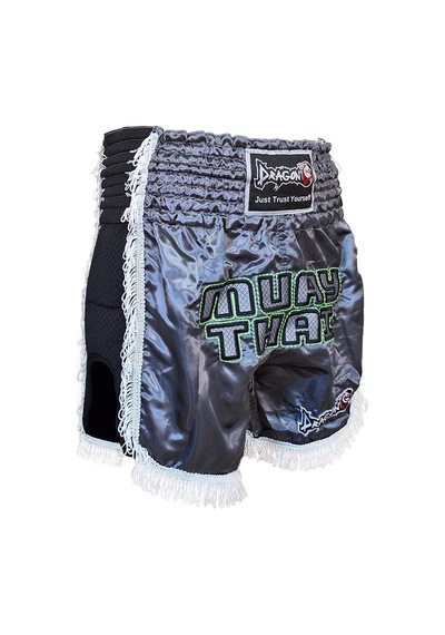 Dragondo Mt3020 Apache Muaythai Şort Antrasit Püsküllü Şort Nakışlı Muay Thai Şortu Antrasit
