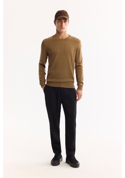 Avva Erkek Kamel Bisiklet Yaka %100 Akrilik Dokulu Triko Regular Fit Kazak E005088 Camel