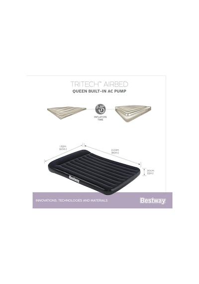 Bestway Tritech Airbad XL Elektrikli Çift Kişilik Şişme Yatak 203 Lacivert