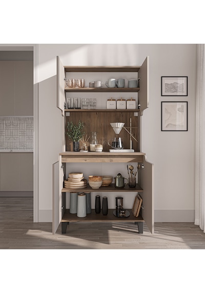 Defne Kahve Köşesi, Çok Amaçlı Dolap, 4 Kapaklı Kiler Dolabı, Mutfak Dolabı 90 Cm Atlantik Çam - Kumtaşı Defne Kahve Köşesi, Çok Amaçlı Dolap, 4 Kapaklı Kiler Dolabı, Mutfak Dolabı 90 Cm Atlantik Çam - Kumtaşı