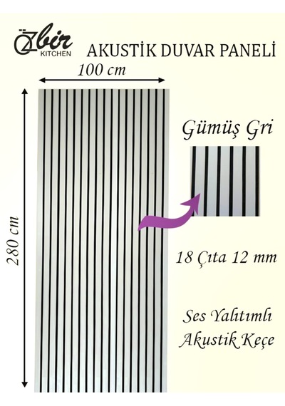 Özbir Mobilya Özbir Mobilya Gümüş Gri Akustik Duvar Paneli 100x28