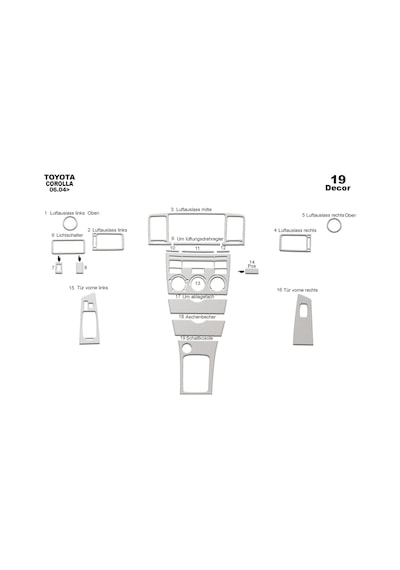Toyota Corolla Torpido Kaplama 2004-2007 19 Parça Alüminyum