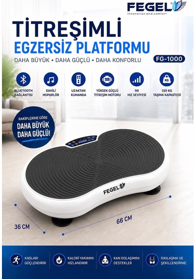 Fegel FG-1000 Bluetooth Hoparlörlü Uzaktan Kumandalı Direnç Bantlı Titreşimli Egzersiz Aleti