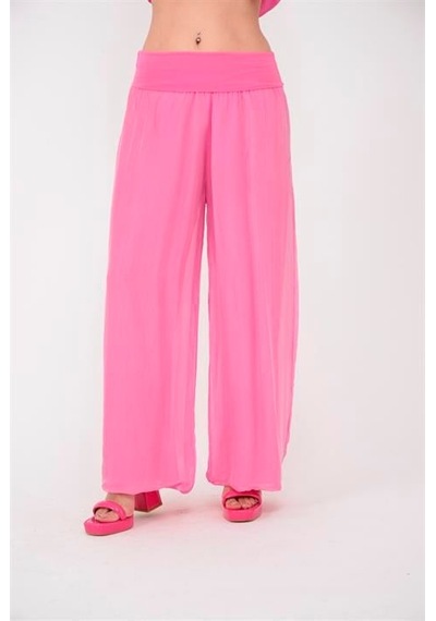 Bohem Stil Italyan Korse Belli Astarlı İpek Pantolon Pembe