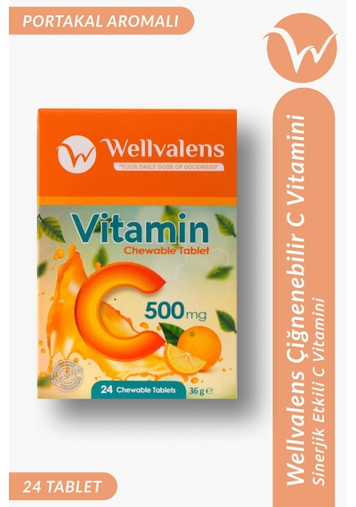 Vitamin C 500 Mg Çiğnenebilir Tablet Şekersiz 24 Tablet, Portakal Aromalı
