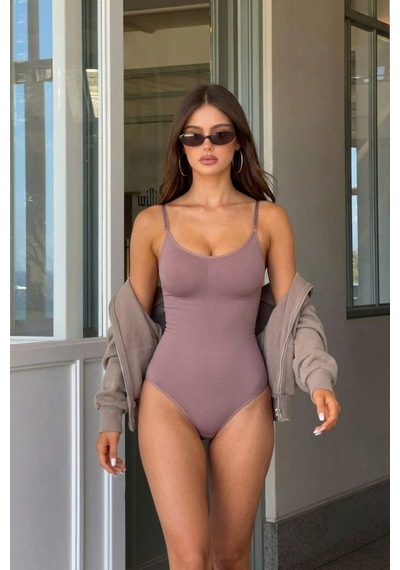 Kadın Slip Kalıp Gül Kurusu Body Örme Orta Destek