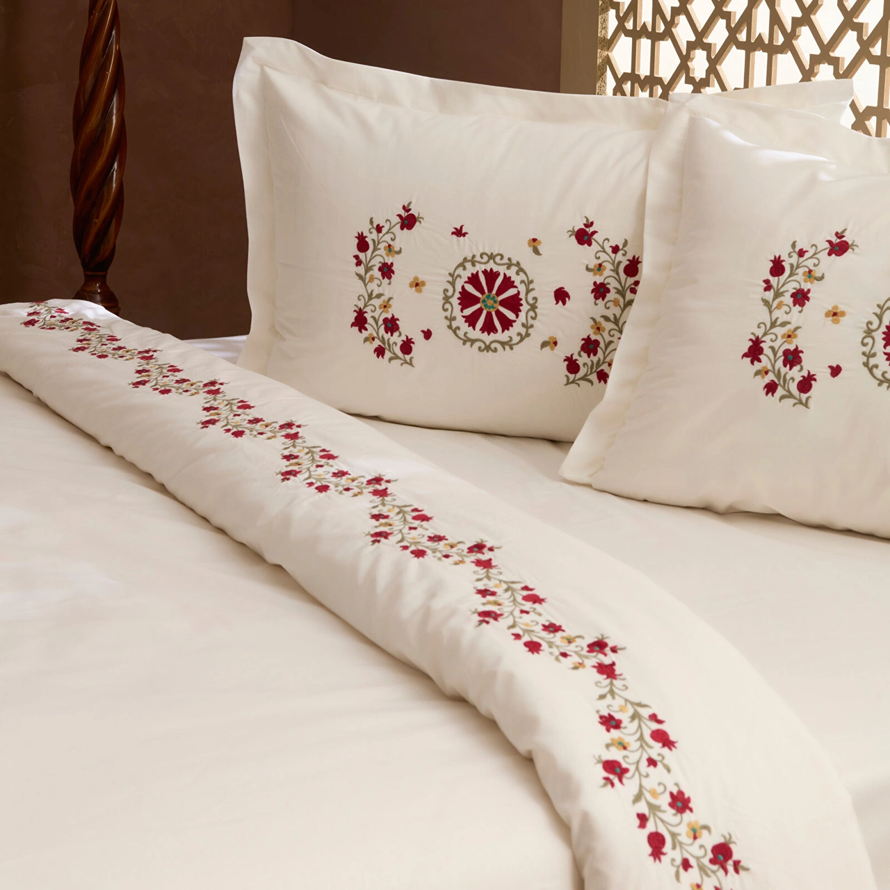 Karaca Home Dornel %100 Pamuk Nakışlı Çift Kişilik Nevresim Takımı Beyaz Beyaz
