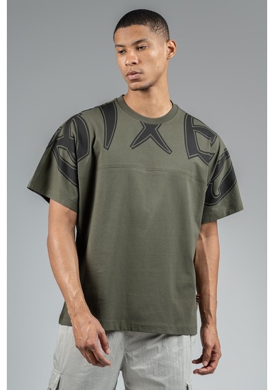 Maraton Sportswear Oversize Erkek Bisiklet Yaka Kısa Kol Basic Haki T-shirt 23246-haki