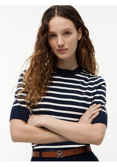 Tommy Hilfiger Cotton Jersey Fıne C-nk Ss Swt Kadın Mavi Kazak - Ww0ww49705