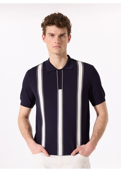 Fabrika Comfort Lacivert Erkek Polo Regular Fit Çizgili Kazak Fc5sm-kzk 2762
