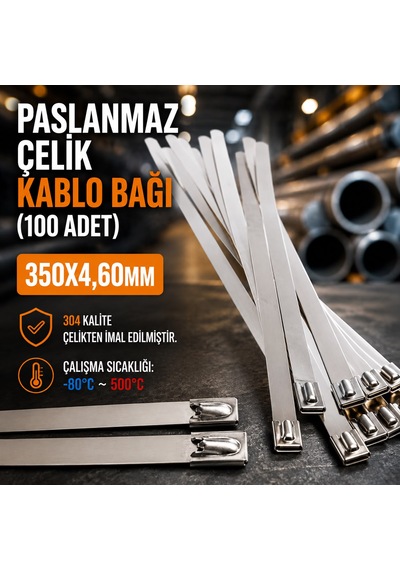 350x4.60mm Paslanmaz Çelik Kablo Bağı 100adet