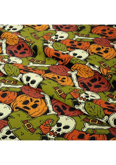Happy Halloween Yeşil Zemin Üzerinde Korkunç Yüzlübal Kabakları Ve Kurukafalar Ve Kemikler Cadılar Bayramı
