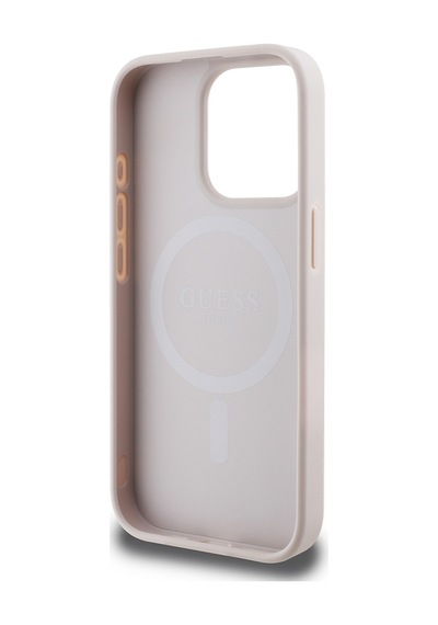 Apple Uyumlu iPhone 15 Pro Max Kılıf Guess Lisanslı Magsafe Şarj Özellikli 4g Desen Yazı Logolu Kapak Pembe