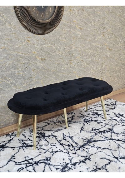 Zafir Ufo Oturak Bench - Gold Kaplama Sivriltme Ayak - Oturak - Bench - Puf - Yatak Ucu Pufu Siyah