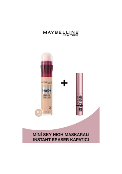 Maybelline New York Instant Eraser Kapatıcı 01 Light + Mini Sky High Maskara 4.5 ML