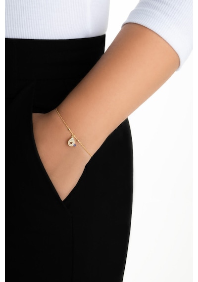 O Harfi 18 Ayar Sarı Altın Kaplama 19 Cm Gümüş Nazar Bileklik 04680253