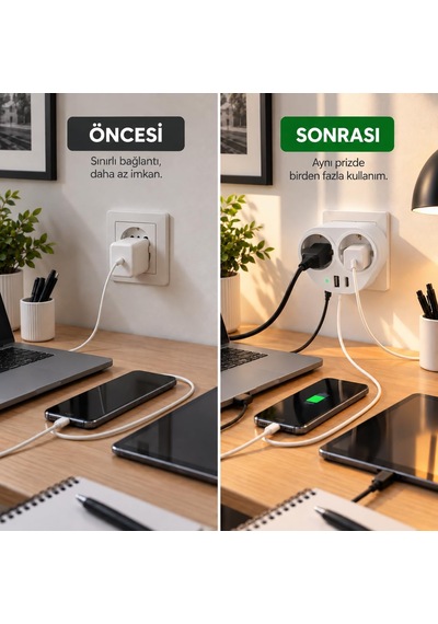Golyat 2'li Priz, Usb Ve Type-c Girişli, Topraklı, İkili Priz Çoklayıcı, 16a 250v, 2p+2e, Çift Çıkışlı, Elek