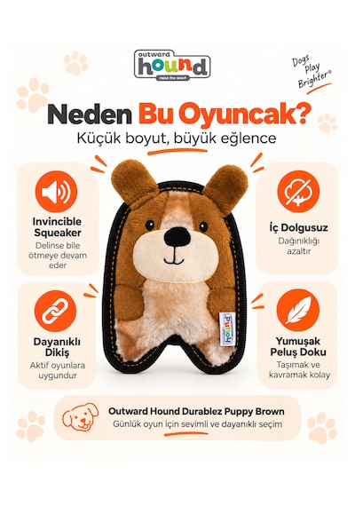 Outward Hound İnvincibles Puppy Brown Köpek Oyuncağı Xs - Yüksek Dayanımlı Ve Düdüklü