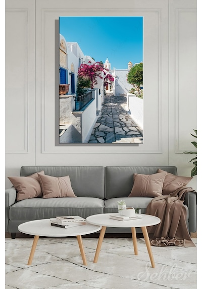 Yunanistan Tinos Adası Pyrgos Köyünün Tipik Dar Bir Sokağı Yatay Kanvas Tablo 4045 Çok Renkli