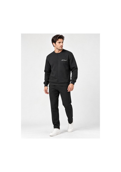 Hk Premium Sweatshirt Bisiklet Yaka Hk Premium Logolu Erkek Basic Siyah