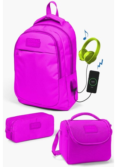 Coral High Kids Pembe Usb'li 3 Lü Okul Çanta Seti Set0124310 Çok Renkli