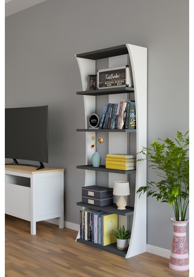 İskandinav Tasarım Çok Raflı Kitaplık 150x50x22 Cm Modern Dekoratif Raf Ünitesi Antrasit - Beyaz İskandinav Tasarım Çok Raflı Kitaplık 150x50x22 Cm Modern Dekoratif Raf Ünitesi Antrasit - Beyaz