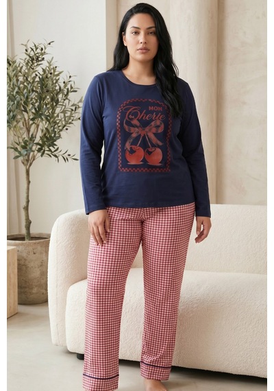 Siyah İnci Pamuklu Likralı Büyük Beden Battal Boy Örme Pijama Takım 26240892 Lacivert
