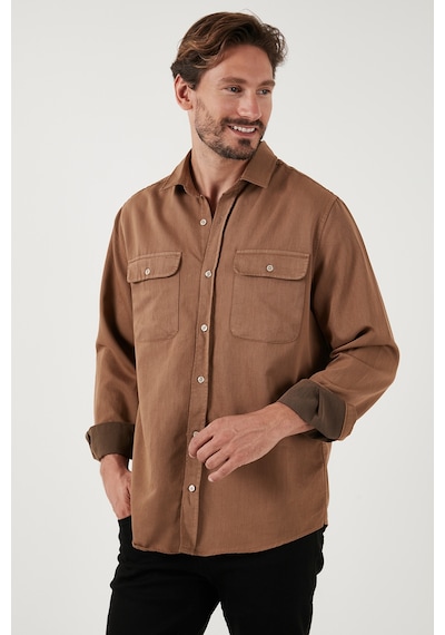 Buratti Pamuklu Çift Cepli Regular Fit Erkek Gömlek Cf25W128858 Camel