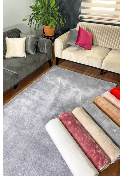 Gri Renkli Yumuşak Yüzeyli Kaydırmaz Puffy Peluş Halı-191 Gri - Antrasit