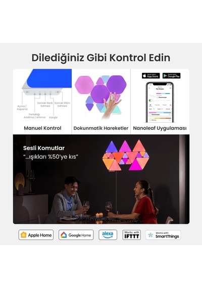 Nanoleaf Üçgen Akıllı Rgbw Duvar Paneli Genişletme Paketi App Kontrollü, 3 Parça, Beyaz, Google Home RGB