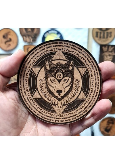 Şaman Kurt Tanrı Türkü Korusun Deri Peç - Arma - Leather Patch Çok Renkli