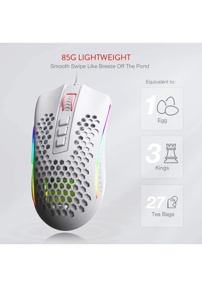 M808 Storm Ultralight Kablolu Oyun Faresi, 85g Hafif Petek Kabuk - 12.400'e Kadar Ayarlanabilir Dpı - Optik Sensör - 7 Programlanabilir Düğme - Pc Oyuncuları İçin - Beyaz