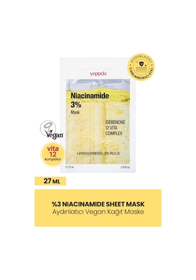 Yeppda %3 Niacinamide İçeren Aydınlatıcı Kağıt Maske Yeppda Niacinamide %3 Mask 27 ML