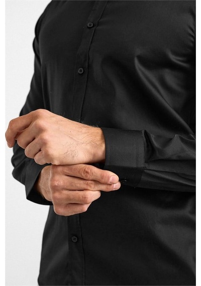 Süvari Siyah Slim Klasik Yaka Düz Casual Gömlek Sgm1008400025-s09