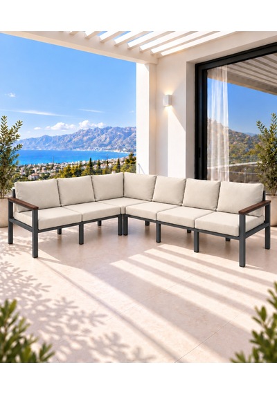 Neokas Balkon L Koltuk 6 Kişilik Köşe Takımı, Metal Bahçe Mobilyası, Balkon Oturma Grubu