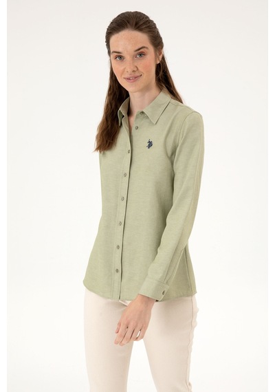 U.S. Polo Assn. Kadın Açık Haki Uzun Kollu Basic Gömlek 50316711-VR183 U.S. Polo Assn. Kadın Açık Haki Uzun Kollu Basic Gömlek 50316711-VR183