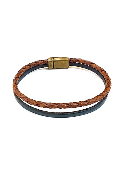 Deep Green Camel Braid Taba Örgü & Koyu Yeşil Bant Erkek Deri Bileklik-1399 Antrasit
