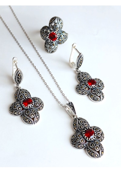 Gümüş Markazit Otantik Sultan Yonca Tasarım Kadın Set