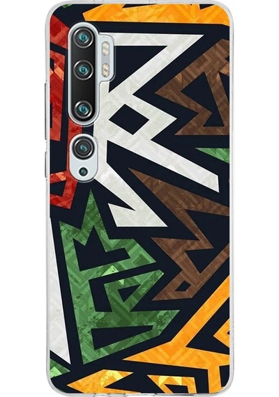 Xiaomi Mi Note 10 Uyumlu Kapak Soyut Grafiti Tasarımlı Şeffaf Silikon Kılıf Şeffaf