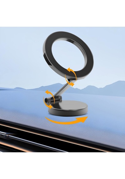 Katlanabilir Magsafe Mıknatıslı Metal Mini Araç Içi Telefon Tutucu 360 Derece Dönen Siyah