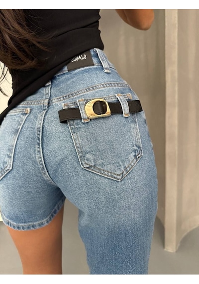 Yüksek Bel Denim Şort Pantolon Mavi