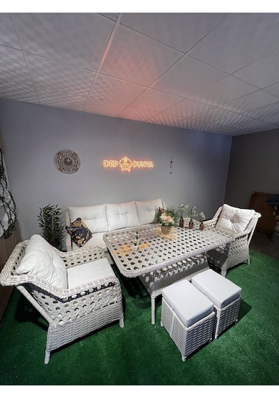 Depodunya Sercangarden Rattan Bahçe Balkon Teras Mobilyası Bahçe Takımı Oturma Grubu 7 Kişilik Bahçe Takımı Krem
