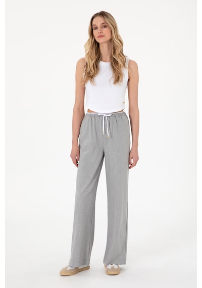 U.S. Polo Assn. Kadın Gri Bel Detaylı Loose Fit Kanvas Pantolon 50309118-VR024