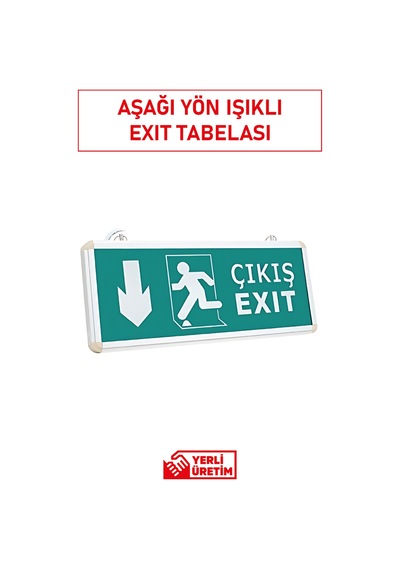 Acil Çıkış Aşağı Yön Levhası Ledli -şarjlı Yeşil