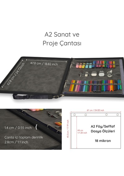 Fogho A2 Boy Siyah Lüks Proje Çizim Çantası - Deri Sanat Çantası