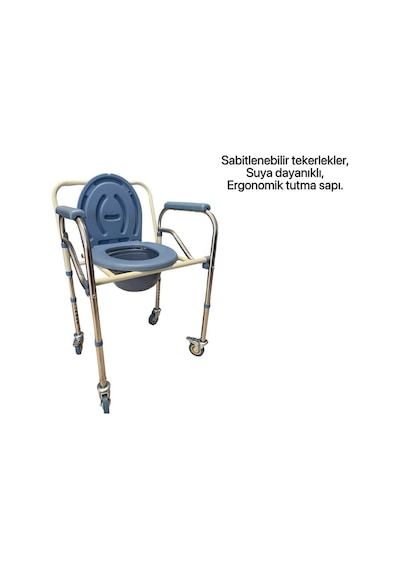 Katlanabilir Hasta Yaşlı Tuvalet Sandalyesi Klozetli Tekerlekli Frenli Ve Boy Ayarı Yapılabilir Diğer