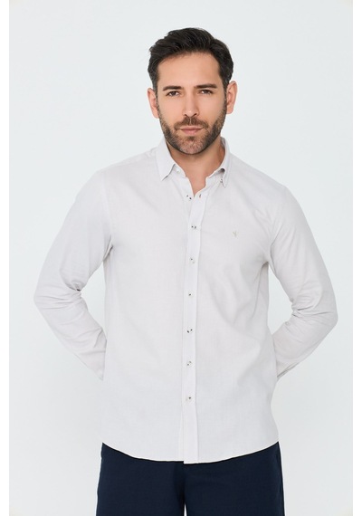 White Stone Ekru %100 Pamuk Dynamic Fit Erkek Günlük Gömlek
